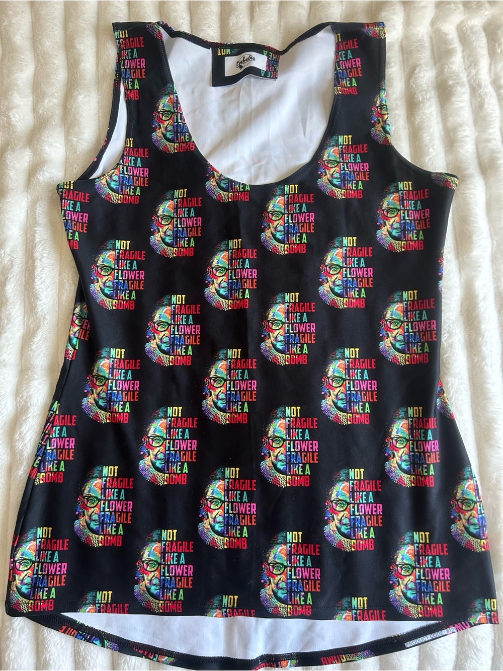 RBG Ruth Bader Ginsburg Not Fragile Like a Flower Graphic Tank Top Women’s L